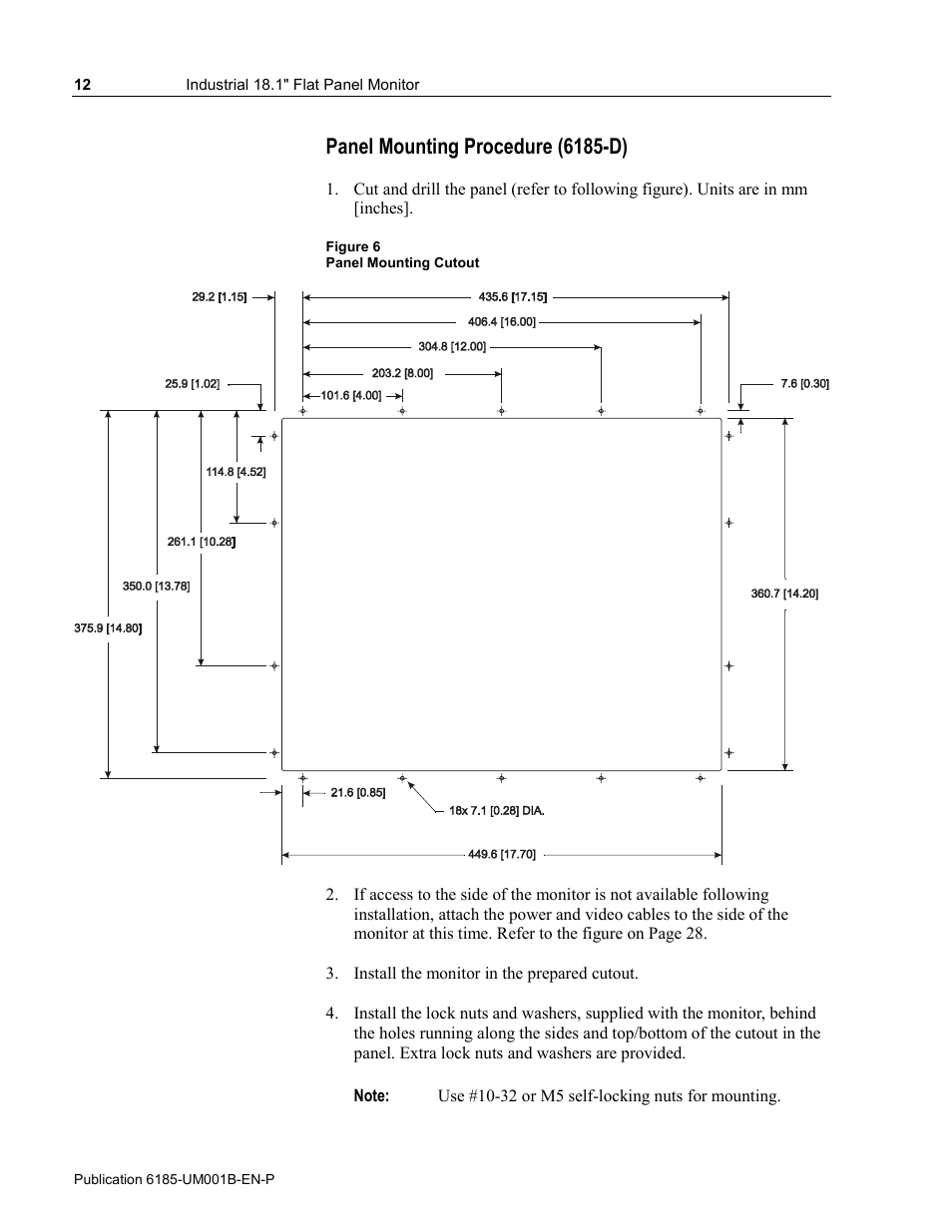 Panel mounting procedure (6185-d) | Rockwell Automation 6185-V Industrial 18.1 Inch Flat Panel Monitor User Manual User Manual | Page 12 / 64