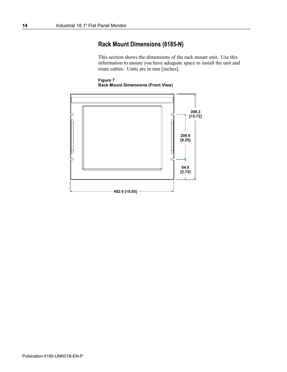 Rack mount dimensions (6185-n) | Rockwell Automation 6185-V Industrial 18.1 Inch Flat Panel Monitor User Manual User Manual | Page 14 / 64