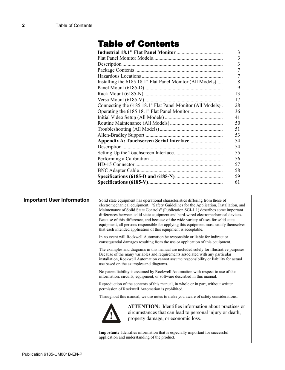 Rockwell Automation 6185-V Industrial 18.1 Inch Flat Panel Monitor User Manual User Manual | Page 2 / 64
