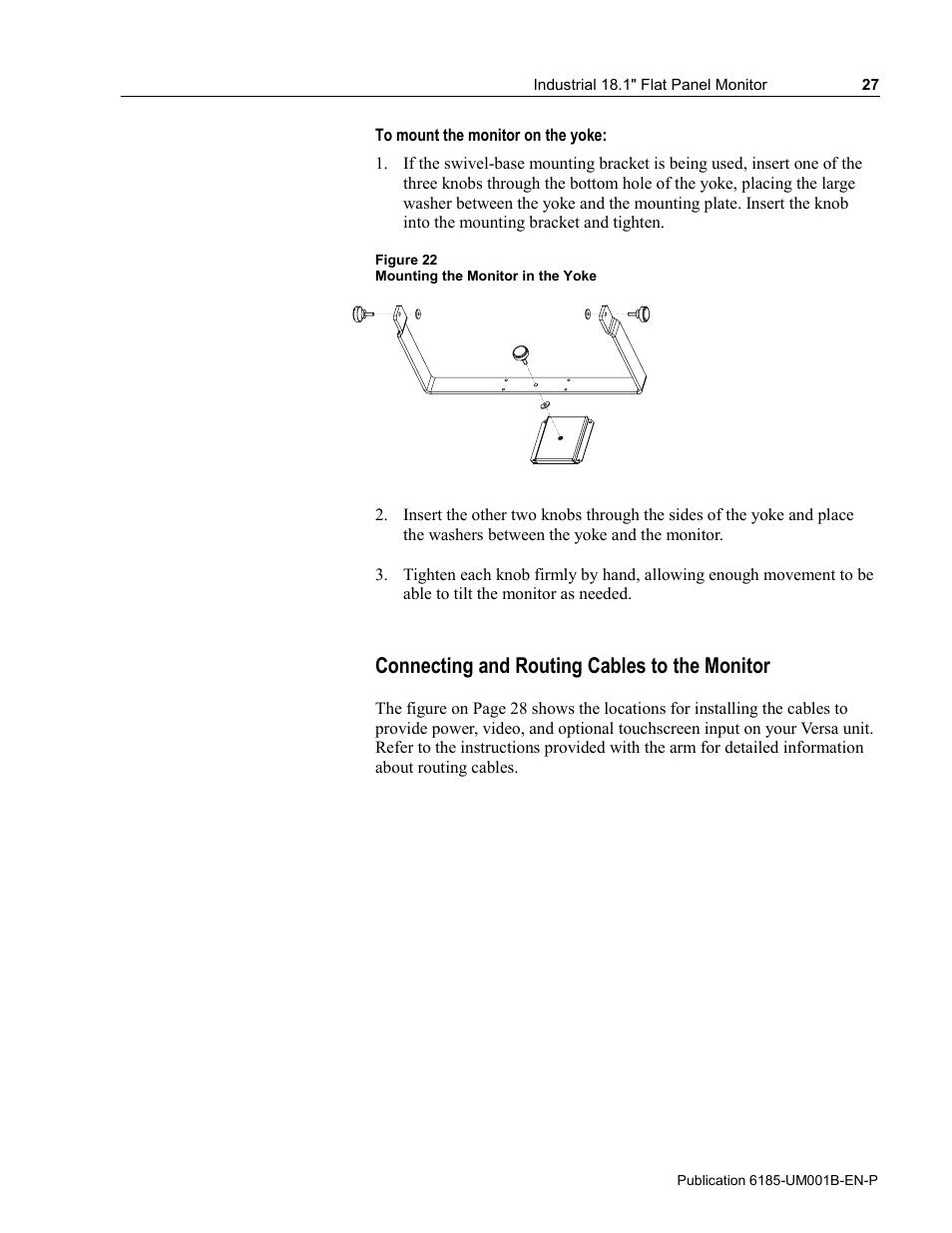 Connecting and routing cables to the monitor | Rockwell Automation 6185-V Industrial 18.1 Inch Flat Panel Monitor User Manual User Manual | Page 27 / 64