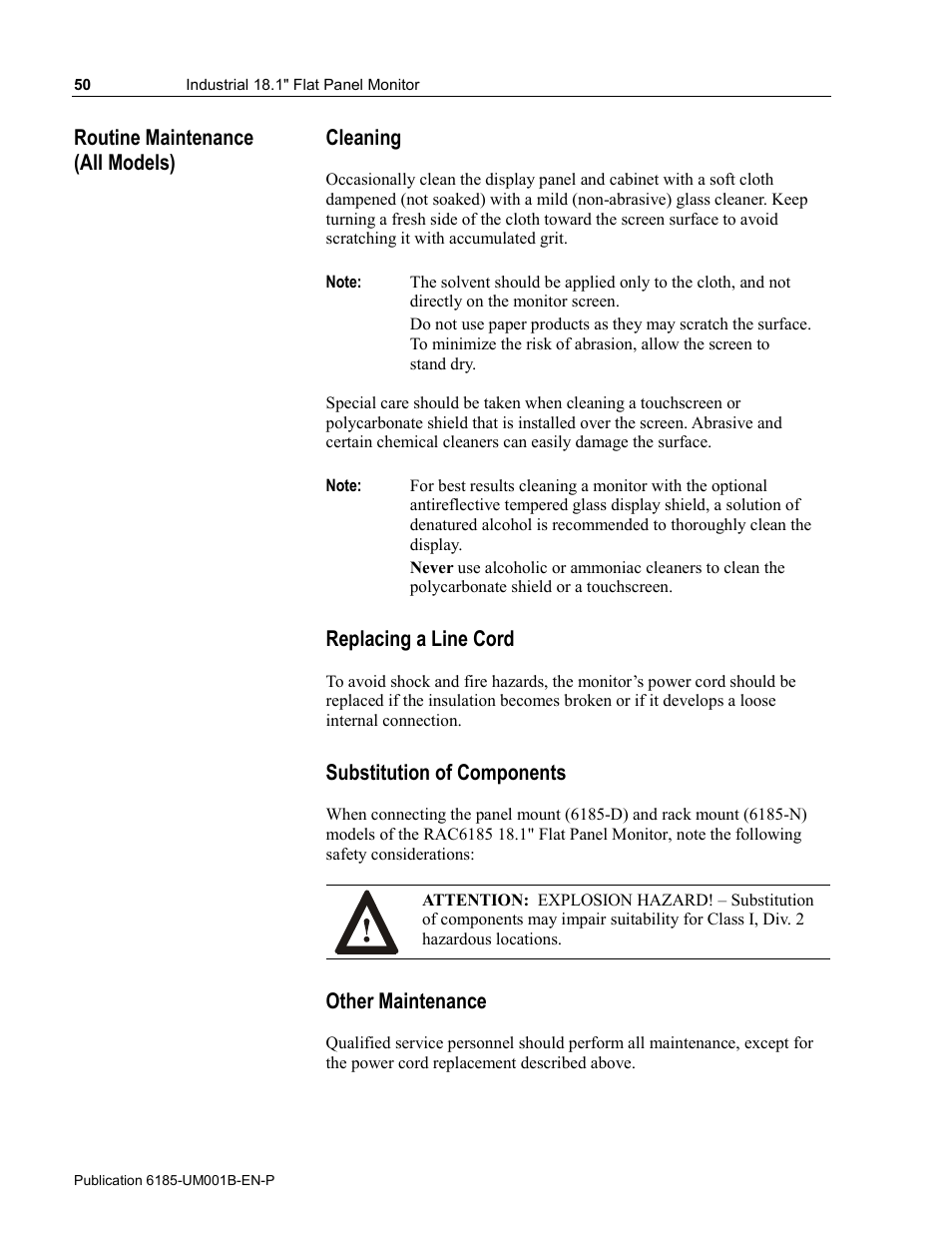 Routine maintenance (all models) | Rockwell Automation 6185-V Industrial 18.1 Inch Flat Panel Monitor User Manual User Manual | Page 50 / 64