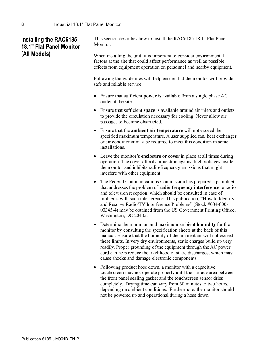 Rockwell Automation 6185-V Industrial 18.1 Inch Flat Panel Monitor User Manual User Manual | Page 8 / 64