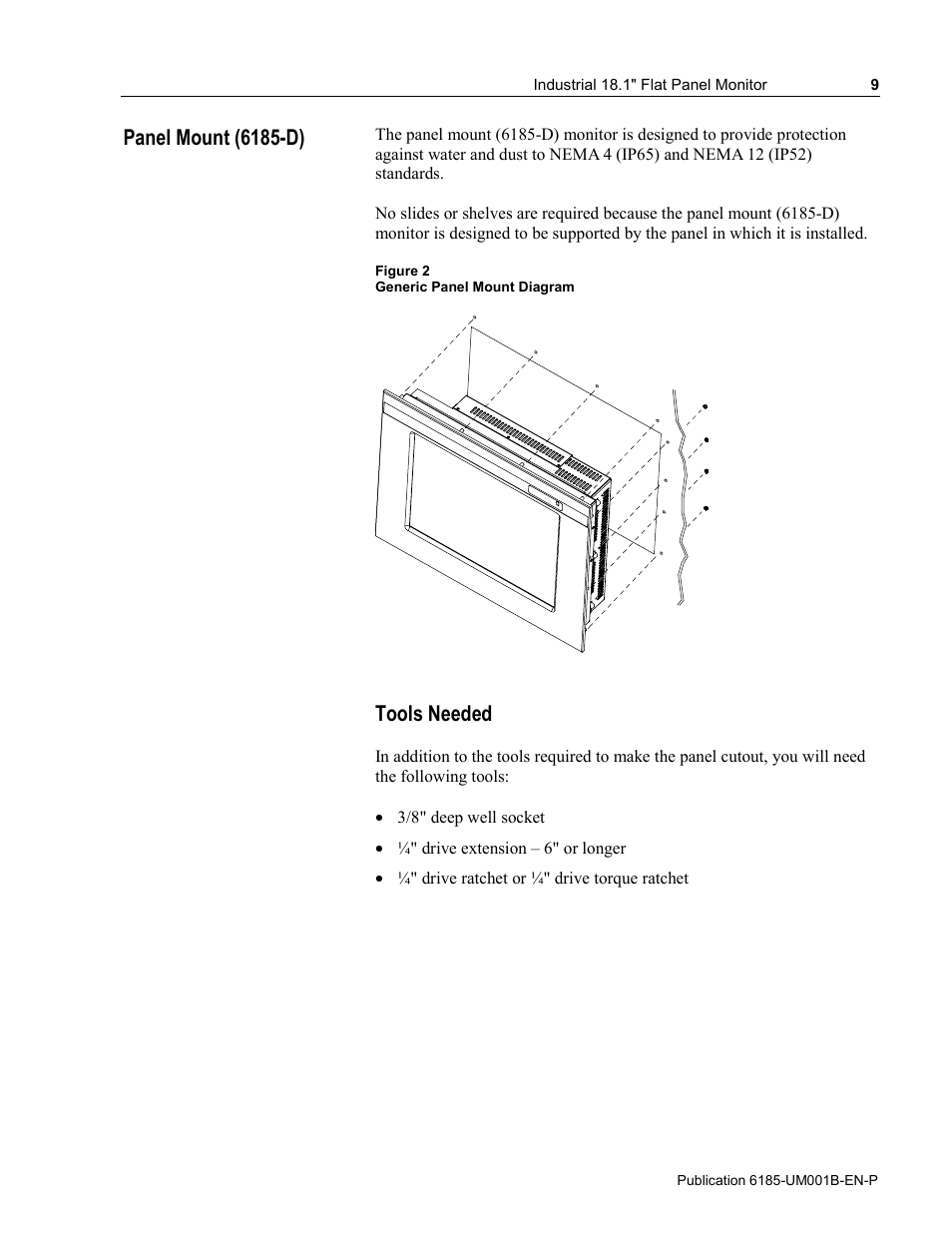 Panel mount (6185-d), Tools needed | Rockwell Automation 6185-V Industrial 18.1 Inch Flat Panel Monitor User Manual User Manual | Page 9 / 64