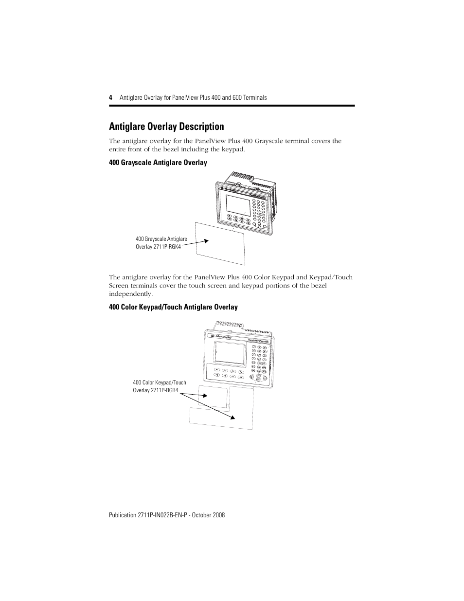 Antiglare overlay description | Rockwell Automation 2711P-RGxx Antiglare Overlay for PanelView Plus 400 and 600 Terminals User Manual | Page 4 / 8