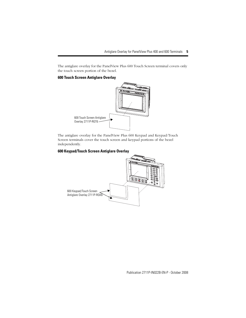 Rockwell Automation 2711P-RGxx Antiglare Overlay for PanelView Plus 400 and 600 Terminals User Manual | Page 5 / 8