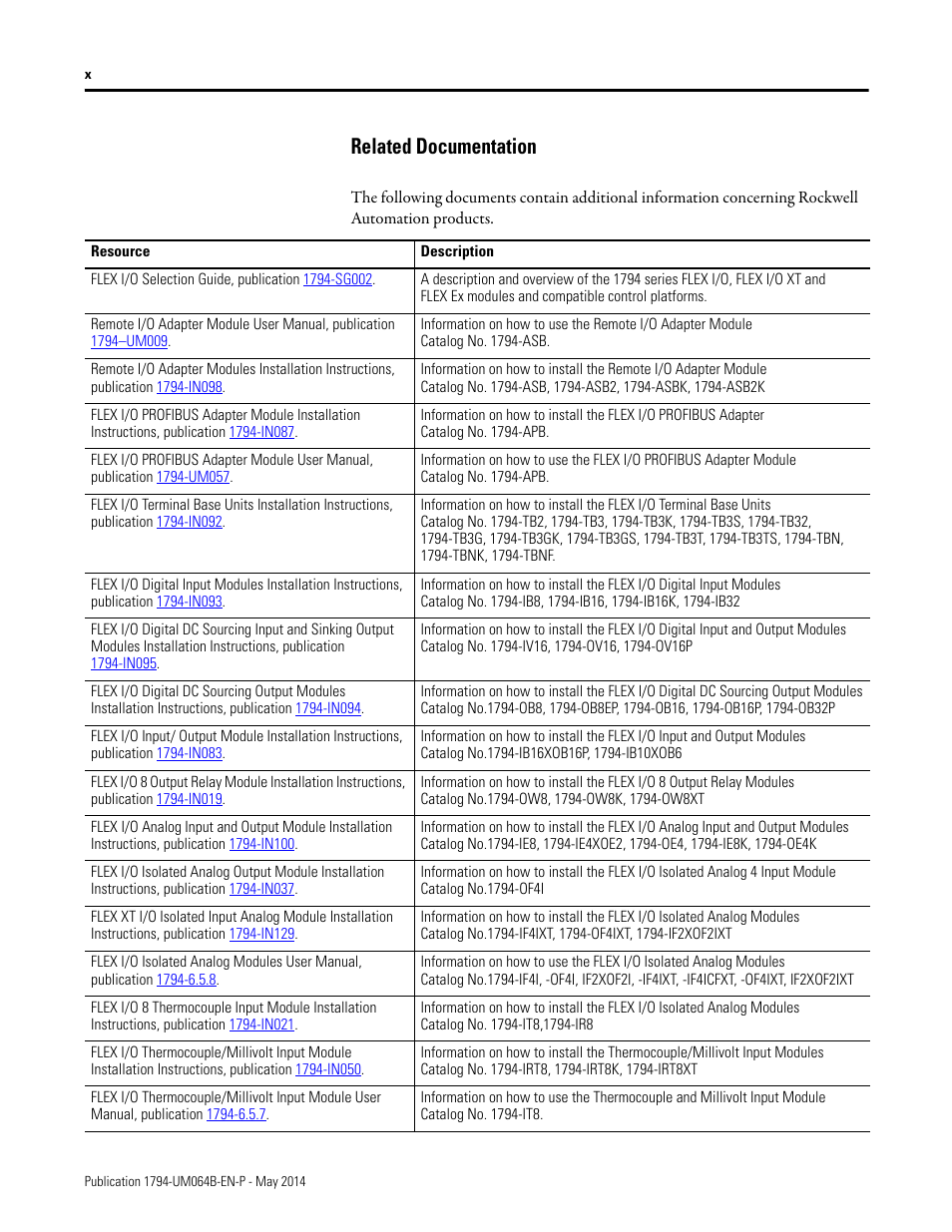 Related documentation | Rockwell Automation 1794-APBDPV1 FLEX I/O PROFIBUS Adapter User Manual User Manual | Page 10 / 153