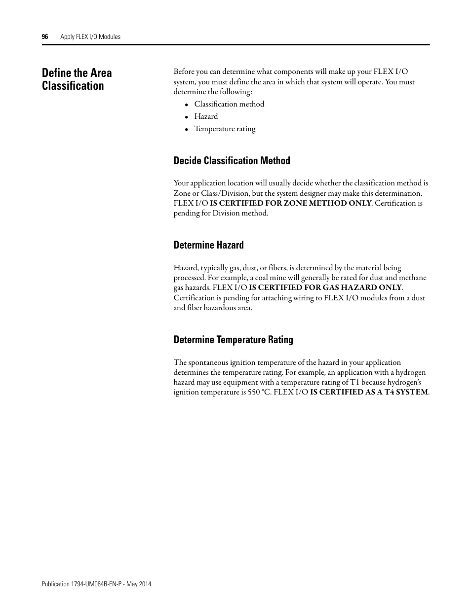 Define the area classification, Decide classification method, Determine hazard | Determine temperature rating | Rockwell Automation 1794-APBDPV1 FLEX I/O PROFIBUS Adapter User Manual User Manual | Page 108 / 153