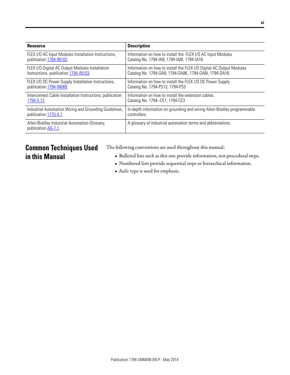 Common techniques used in this manual | Rockwell Automation 1794-APBDPV1 FLEX I/O PROFIBUS Adapter User Manual User Manual | Page 11 / 153