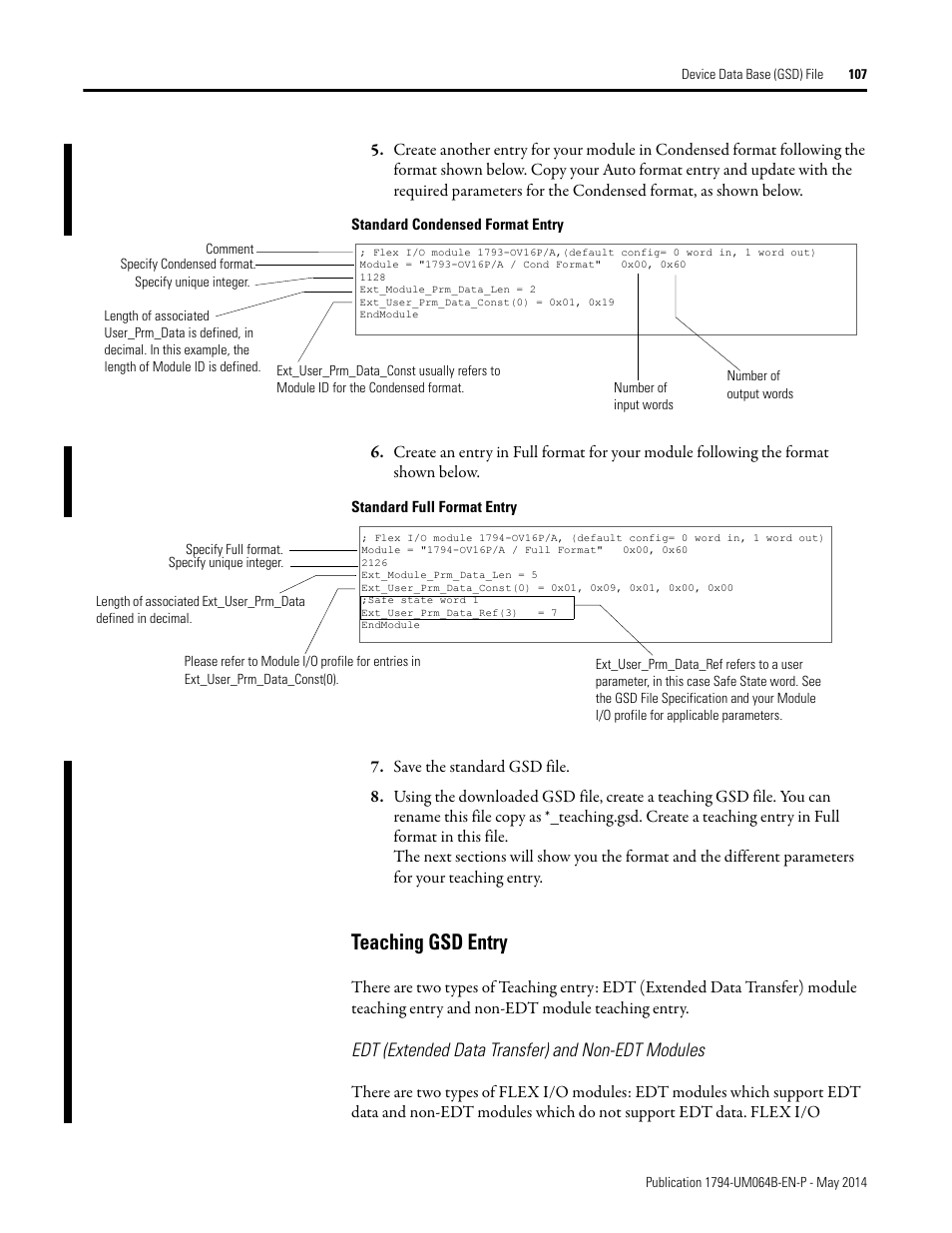 Teaching gsd entry | Rockwell Automation 1794-APBDPV1 FLEX I/O PROFIBUS Adapter User Manual User Manual | Page 119 / 153