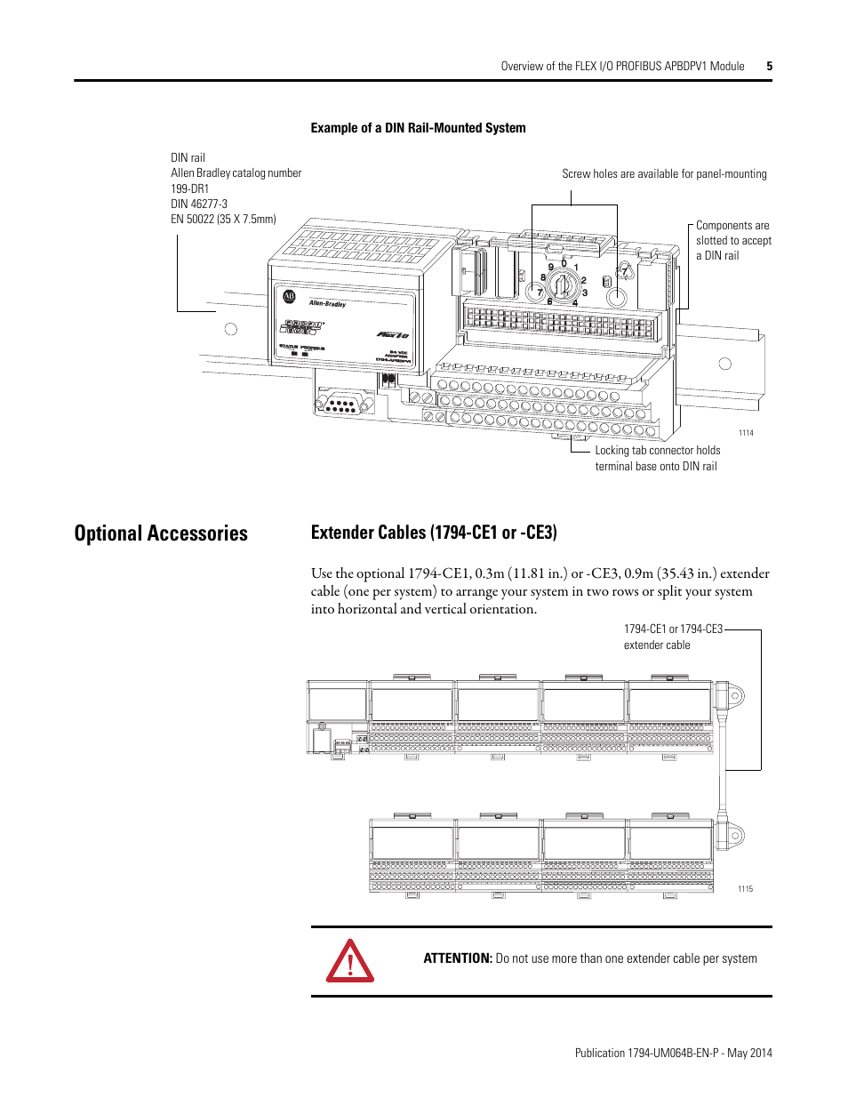 Optional accessories, Extender cables (1794-ce1 or -ce3) | Rockwell Automation 1794-APBDPV1 FLEX I/O PROFIBUS Adapter User Manual User Manual | Page 17 / 153