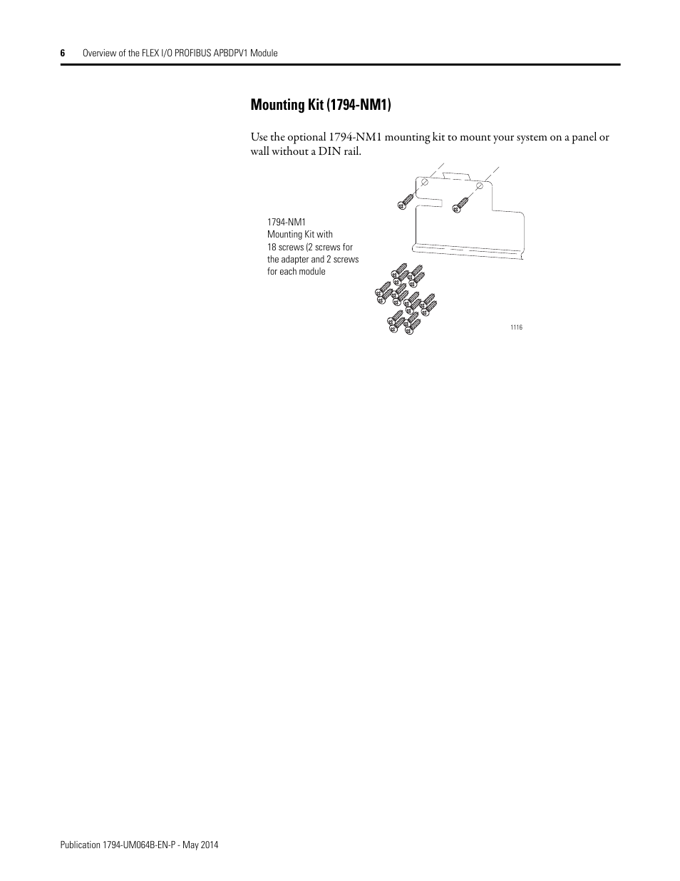 Mounting kit (1794-nm1) | Rockwell Automation 1794-APBDPV1 FLEX I/O PROFIBUS Adapter User Manual User Manual | Page 18 / 153