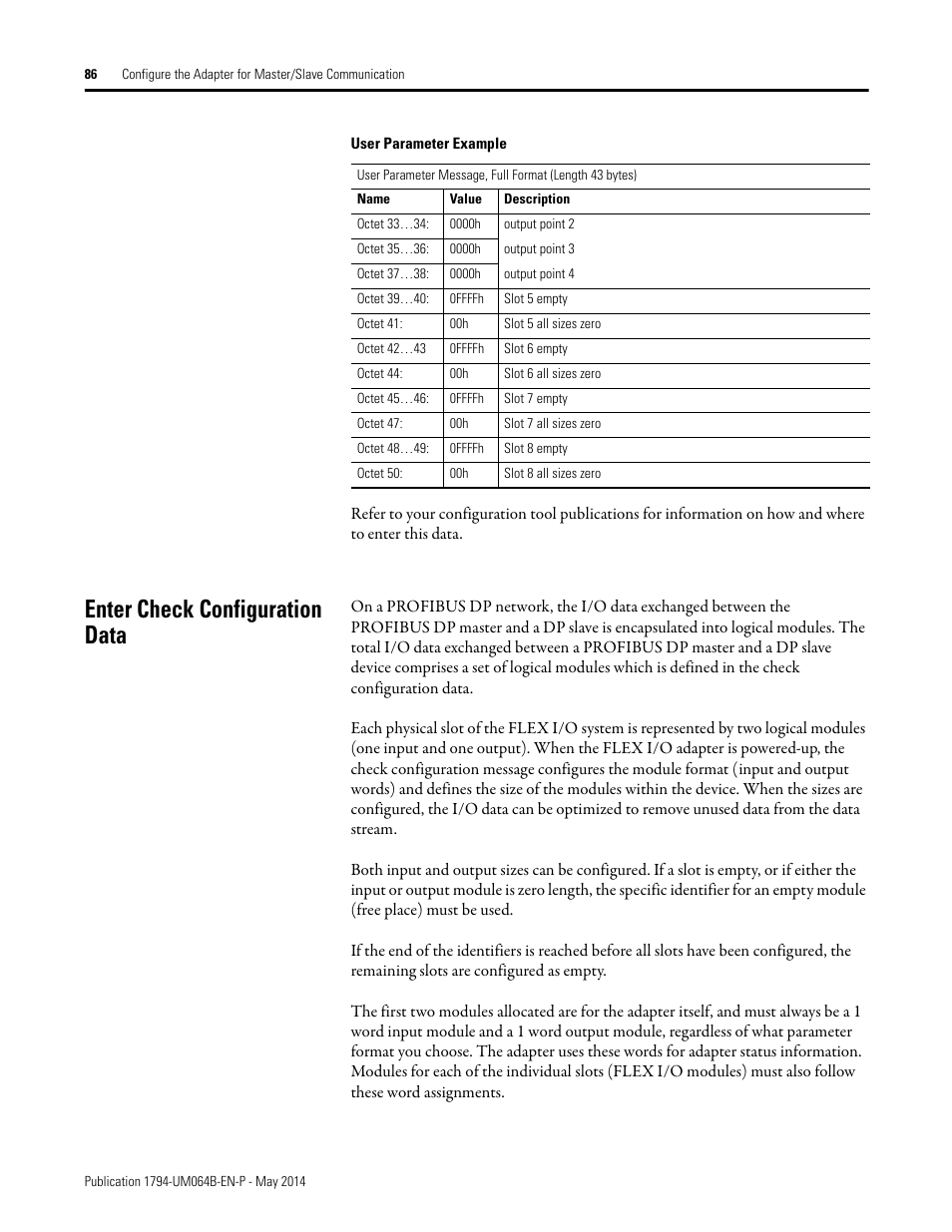 Enter check configuration data | Rockwell Automation 1794-APBDPV1 FLEX I/O PROFIBUS Adapter User Manual User Manual | Page 98 / 153