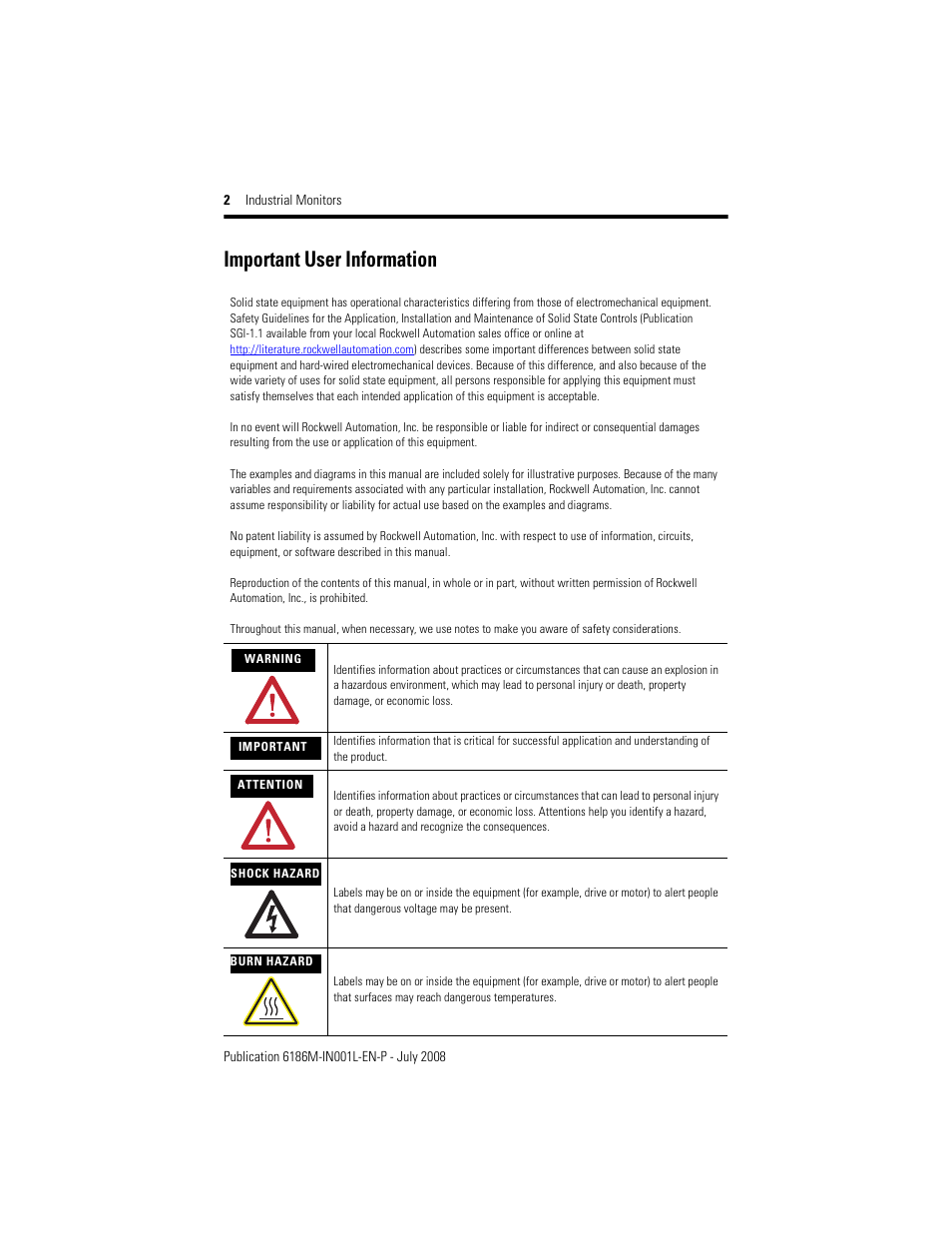 Important user information | Rockwell Automation 6186-Mxxx Industrial Monitors Installation Instructions User Manual | Page 2 / 28