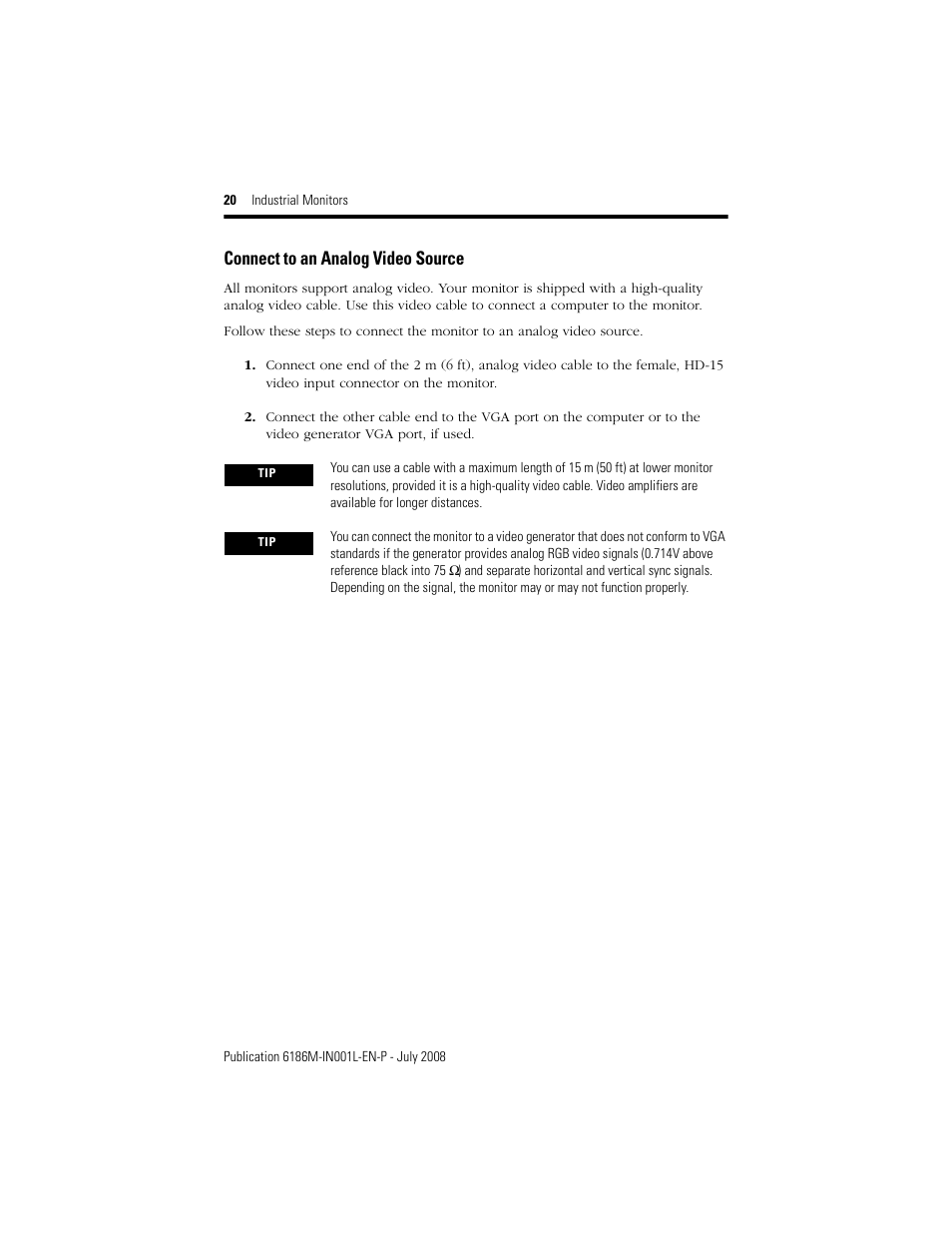 Connect to an analog video source | Rockwell Automation 6186-Mxxx Industrial Monitors Installation Instructions User Manual | Page 20 / 28