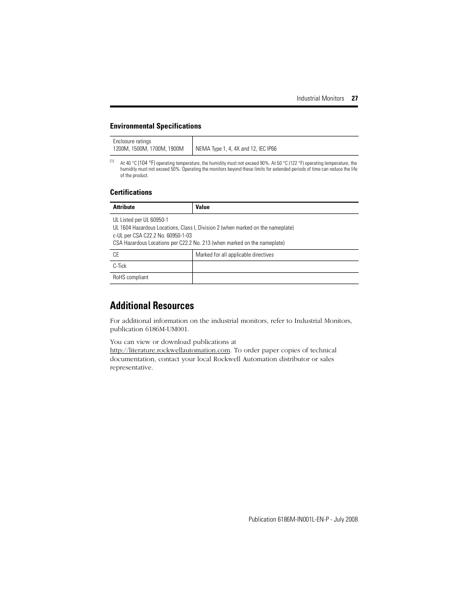 Additional resources | Rockwell Automation 6186-Mxxx Industrial Monitors Installation Instructions User Manual | Page 27 / 28