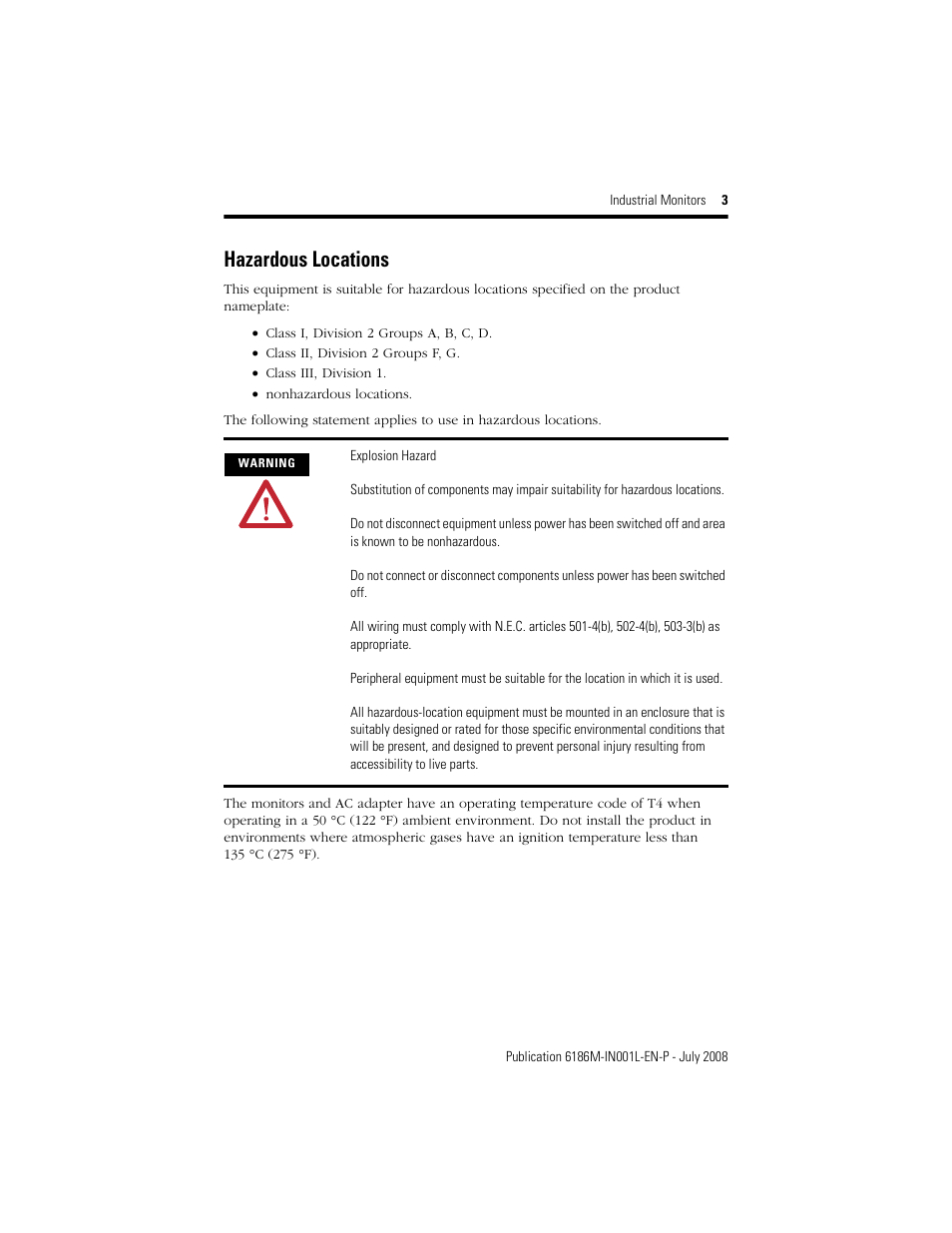 Hazardous locations | Rockwell Automation 6186-Mxxx Industrial Monitors Installation Instructions User Manual | Page 3 / 28