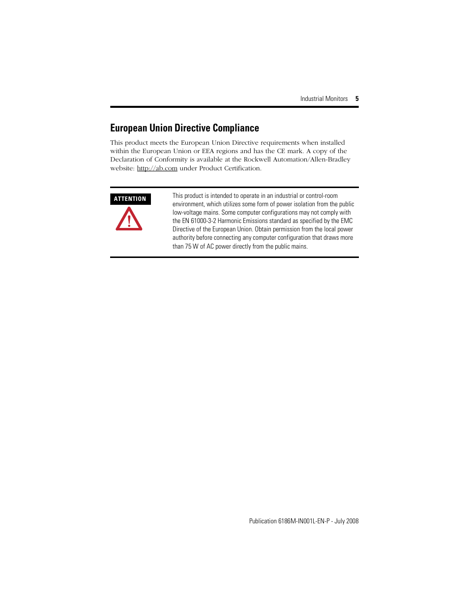 European union directive compliance | Rockwell Automation 6186-Mxxx Industrial Monitors Installation Instructions User Manual | Page 5 / 28