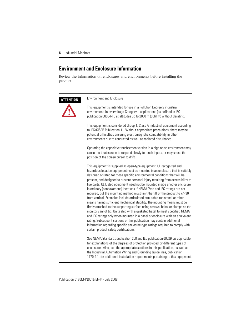 Environment and enclosure information | Rockwell Automation 6186-Mxxx Industrial Monitors Installation Instructions User Manual | Page 6 / 28