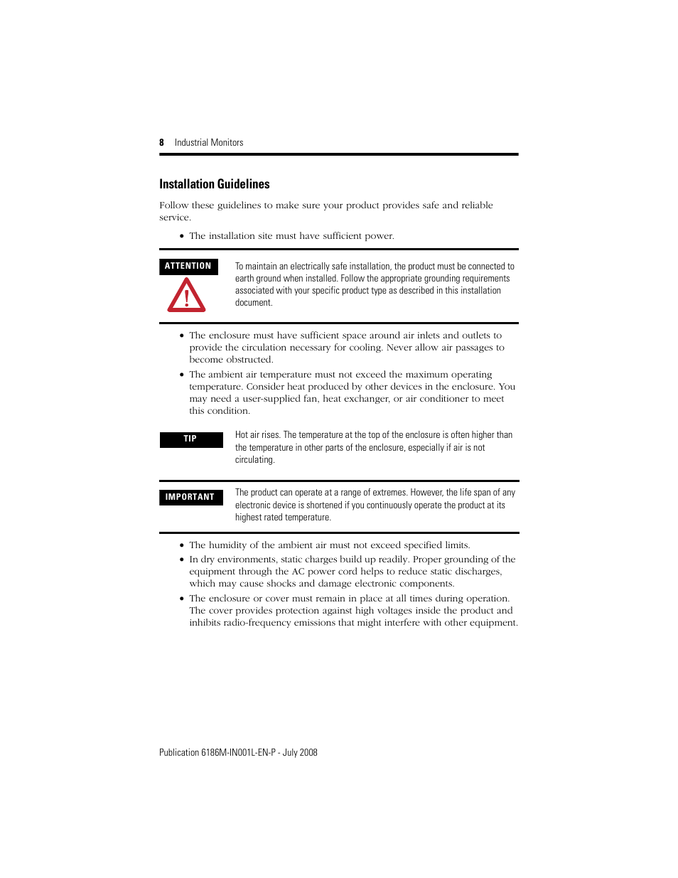 Installation guidelines | Rockwell Automation 6186-Mxxx Industrial Monitors Installation Instructions User Manual | Page 8 / 28