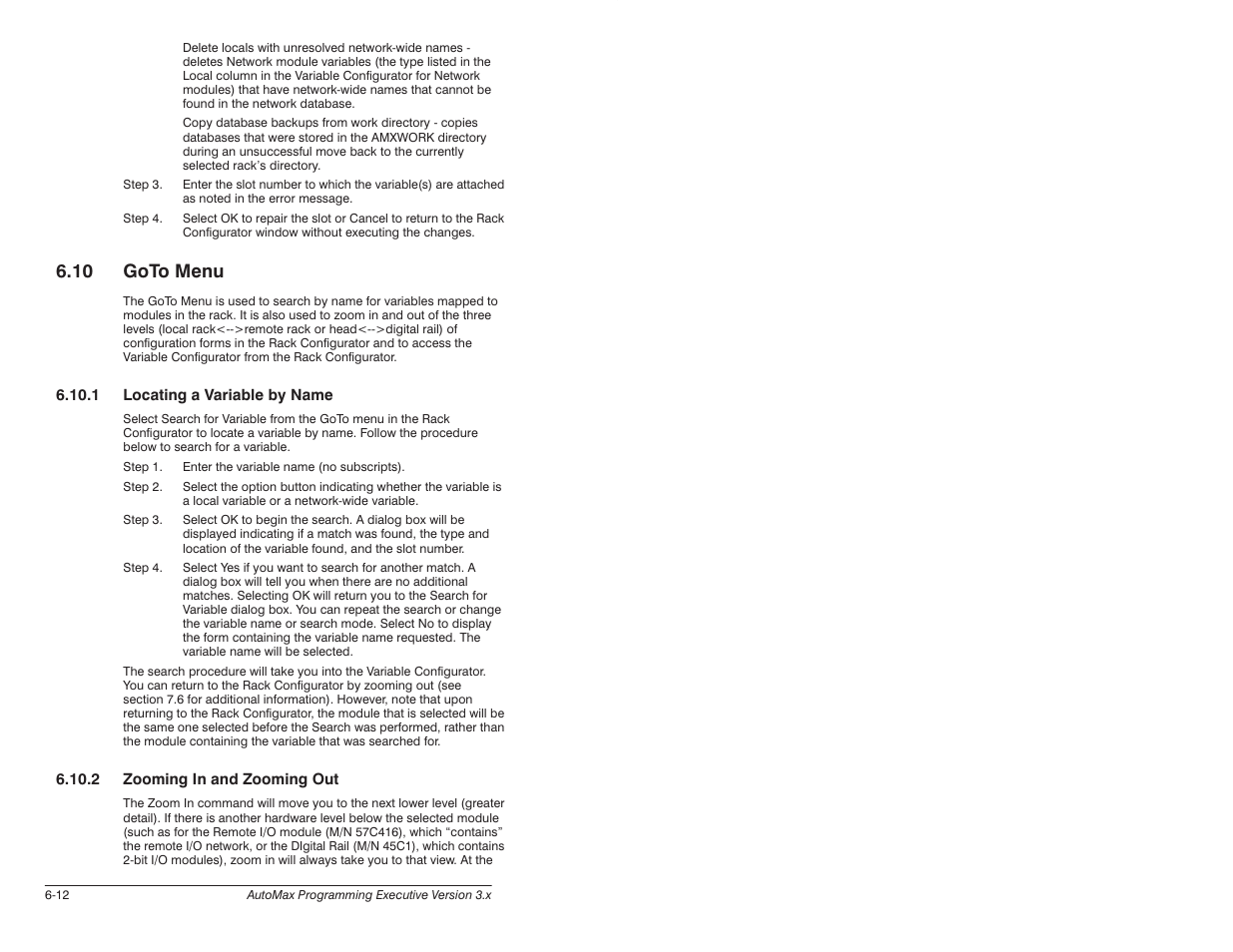 10 goto menu | Rockwell Automation 57C620 AutoMax Programming Executive Version 3.8 User Manual | Page 110 / 298