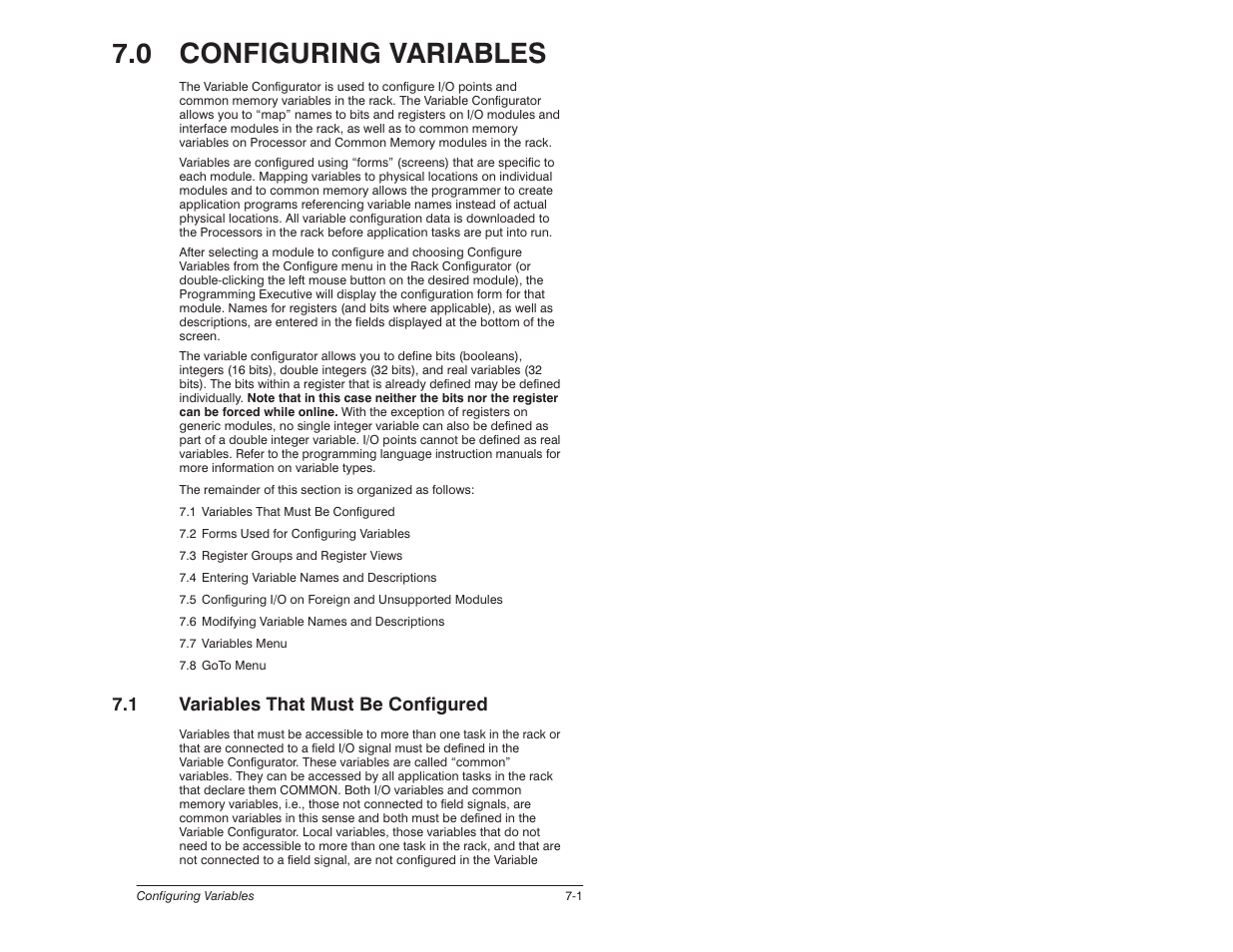 0 - configuring variables, 1 variables that must be configured, 0 configuring variables | Rockwell Automation 57C620 AutoMax Programming Executive Version 3.8 User Manual | Page 113 / 298