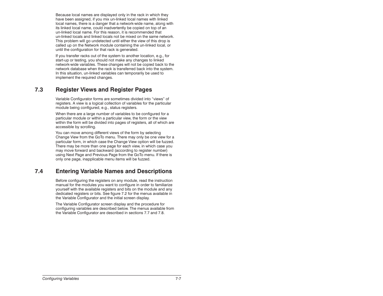4 entering variable names and descriptions, 3 register views and register pages | Rockwell Automation 57C620 AutoMax Programming Executive Version 3.8 User Manual | Page 119 / 298
