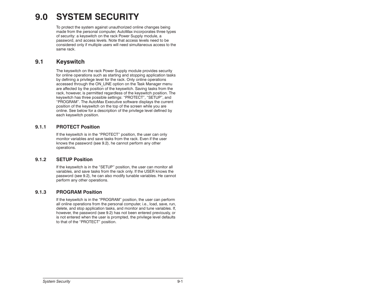 0 - system security, 1 keyswitch, 0 system security | Rockwell Automation 57C620 AutoMax Programming Executive Version 3.8 User Manual | Page 143 / 298