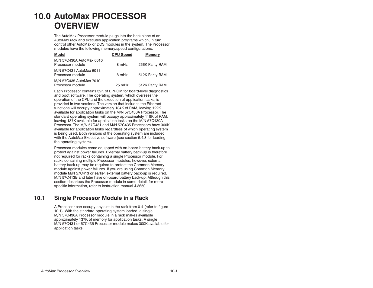 0 - automax processor overview, 1 single processor module in a rack, 0 automax processor overview | Rockwell Automation 57C620 AutoMax Programming Executive Version 3.8 User Manual | Page 149 / 298
