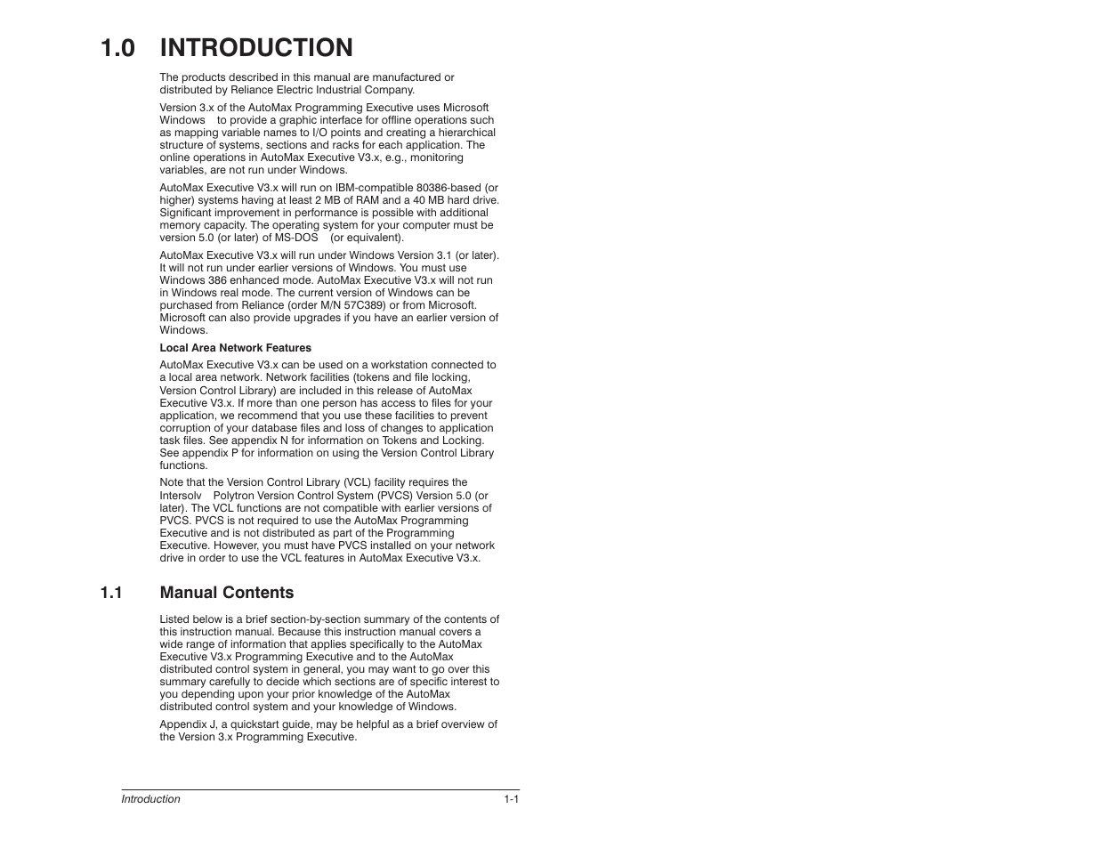 0 - introduction, 1 manual contents, 0 introduction | Rockwell Automation 57C620 AutoMax Programming Executive Version 3.8 User Manual | Page 15 / 298