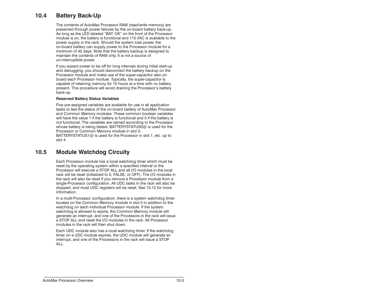 4 battery back-up, 5 module watchdog circuitry, 4 battery backćup | 5 module watchdog circuity | Rockwell Automation 57C620 AutoMax Programming Executive Version 3.8 User Manual | Page 151 / 298