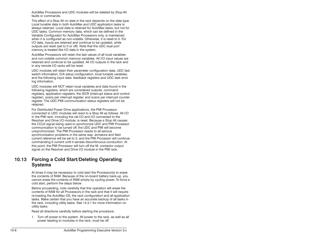 13 forcing a cold start/deleting operating systems | Rockwell Automation 57C620 AutoMax Programming Executive Version 3.8 User Manual | Page 154 / 298