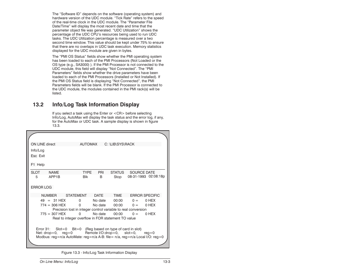 2 info/log task information display | Rockwell Automation 57C620 AutoMax Programming Executive Version 3.8 User Manual | Page 173 / 298