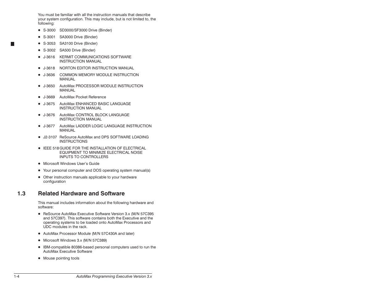 3 related hardware and software | Rockwell Automation 57C620 AutoMax Programming Executive Version 3.8 User Manual | Page 18 / 298