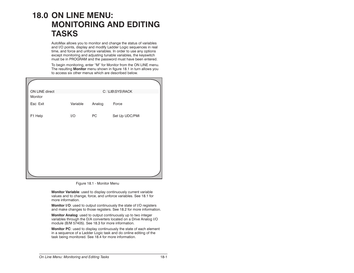 0 - on line menu: monitoring and editing tasks, 0 on line menu: monitoring and editing tasks | Rockwell Automation 57C620 AutoMax Programming Executive Version 3.8 User Manual | Page 189 / 298