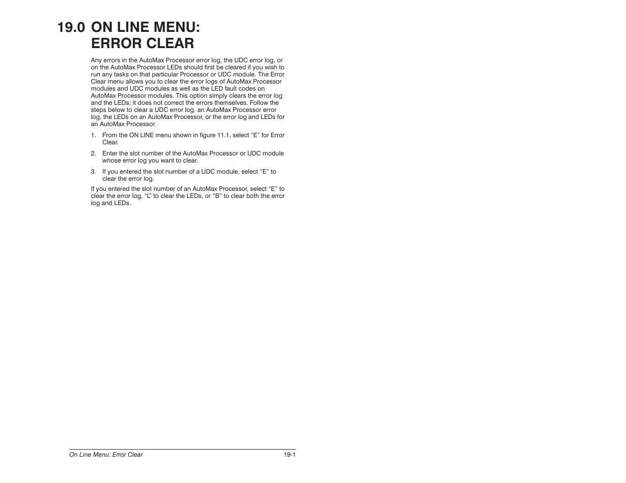 0 - on line menu: error clear, 0 on line menu: error clear | Rockwell Automation 57C620 AutoMax Programming Executive Version 3.8 User Manual | Page 223 / 298