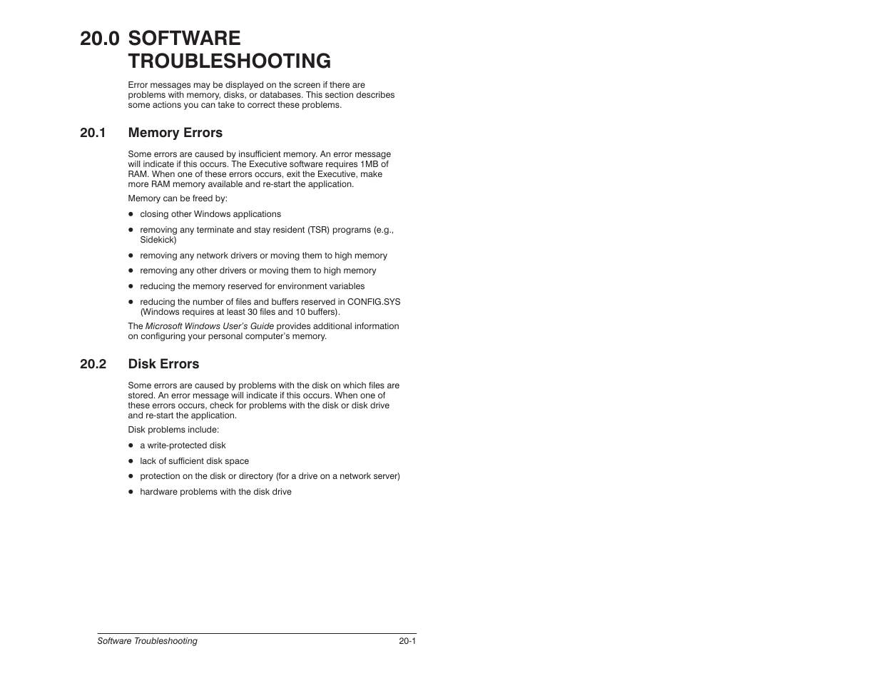 0 - software troubleshooting, 1 memory errors, 2 disk errors | 0 software troubleshooting | Rockwell Automation 57C620 AutoMax Programming Executive Version 3.8 User Manual | Page 225 / 298