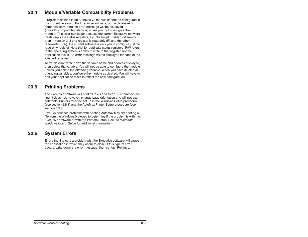 4 module/variable compatibility problems, 5 printing problems, 6 system errors | Rockwell Automation 57C620 AutoMax Programming Executive Version 3.8 User Manual | Page 227 / 298