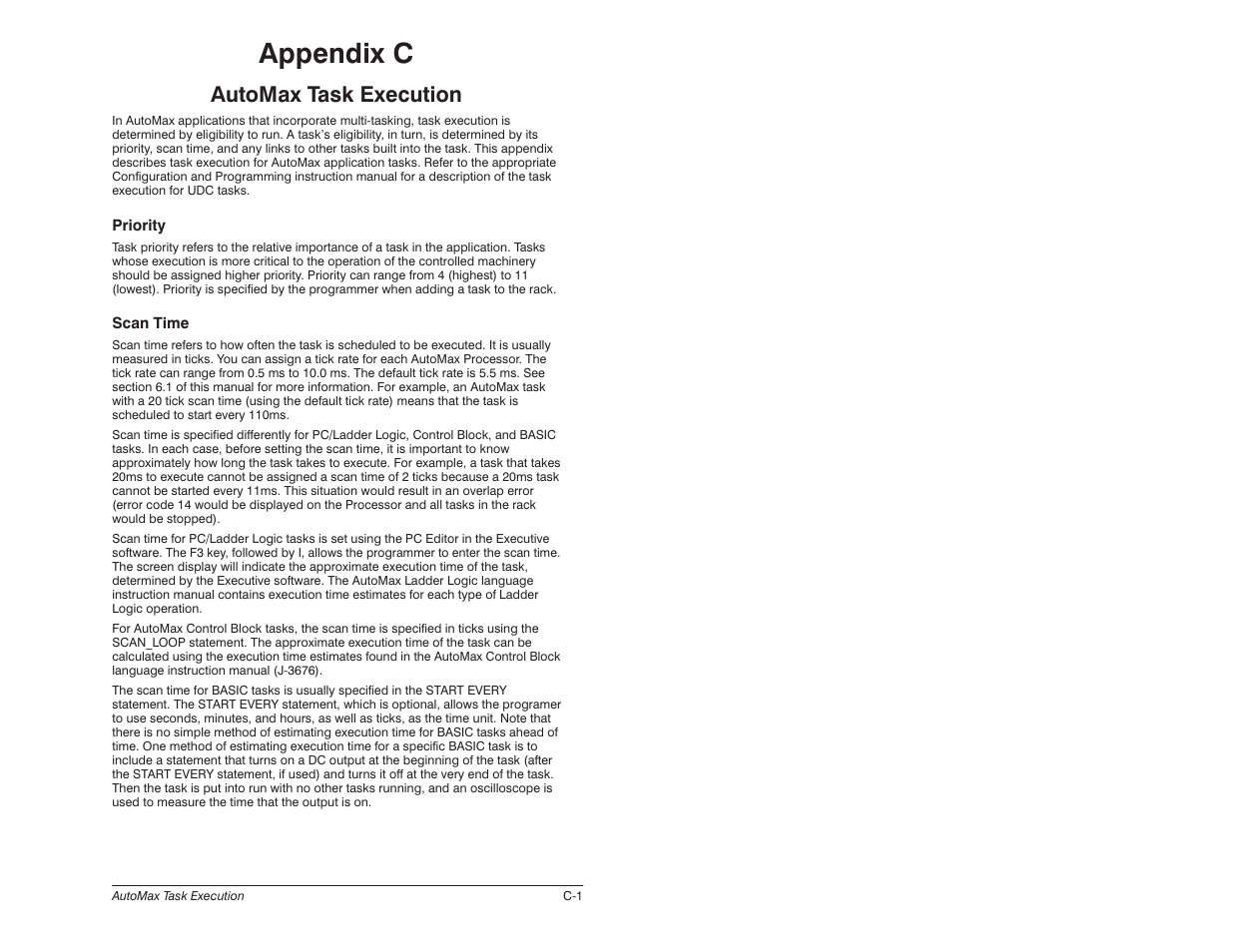 C - automax task execution, Appendix c, Automax task execution | Rockwell Automation 57C620 AutoMax Programming Executive Version 3.8 User Manual | Page 237 / 298