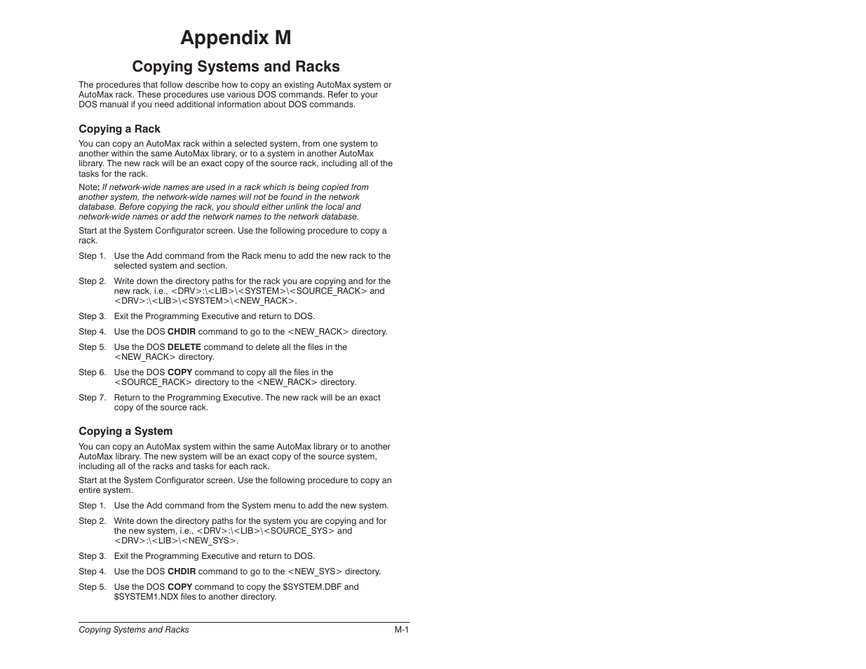 M - copying systems and racks, Appendix m, Copying systems and racks | Rockwell Automation 57C620 AutoMax Programming Executive Version 3.8 User Manual | Page 267 / 298