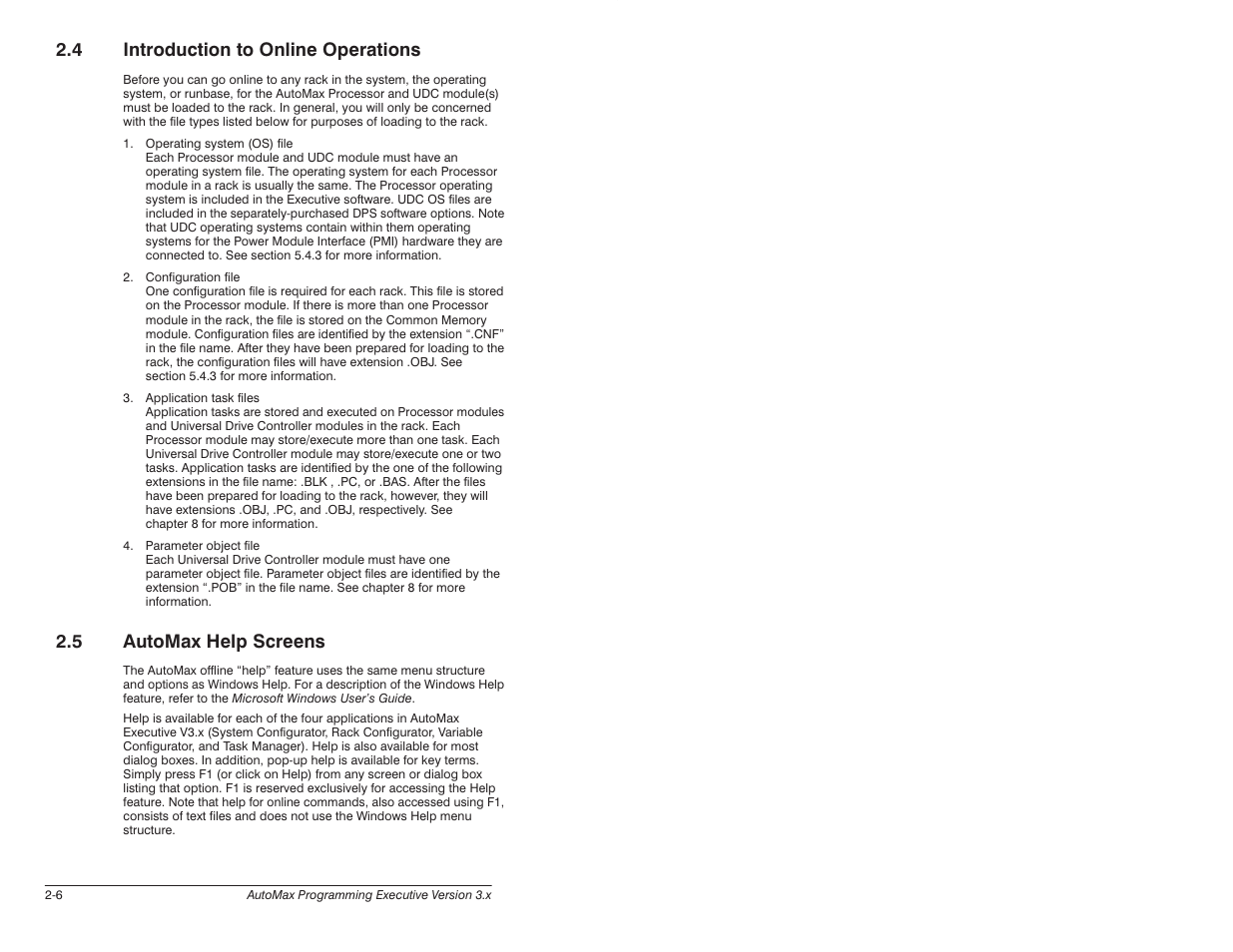 4 introduction to online operaitons, 5 automax help screens, 4 introduction to online operations | Rockwell Automation 57C620 AutoMax Programming Executive Version 3.8 User Manual | Page 28 / 298