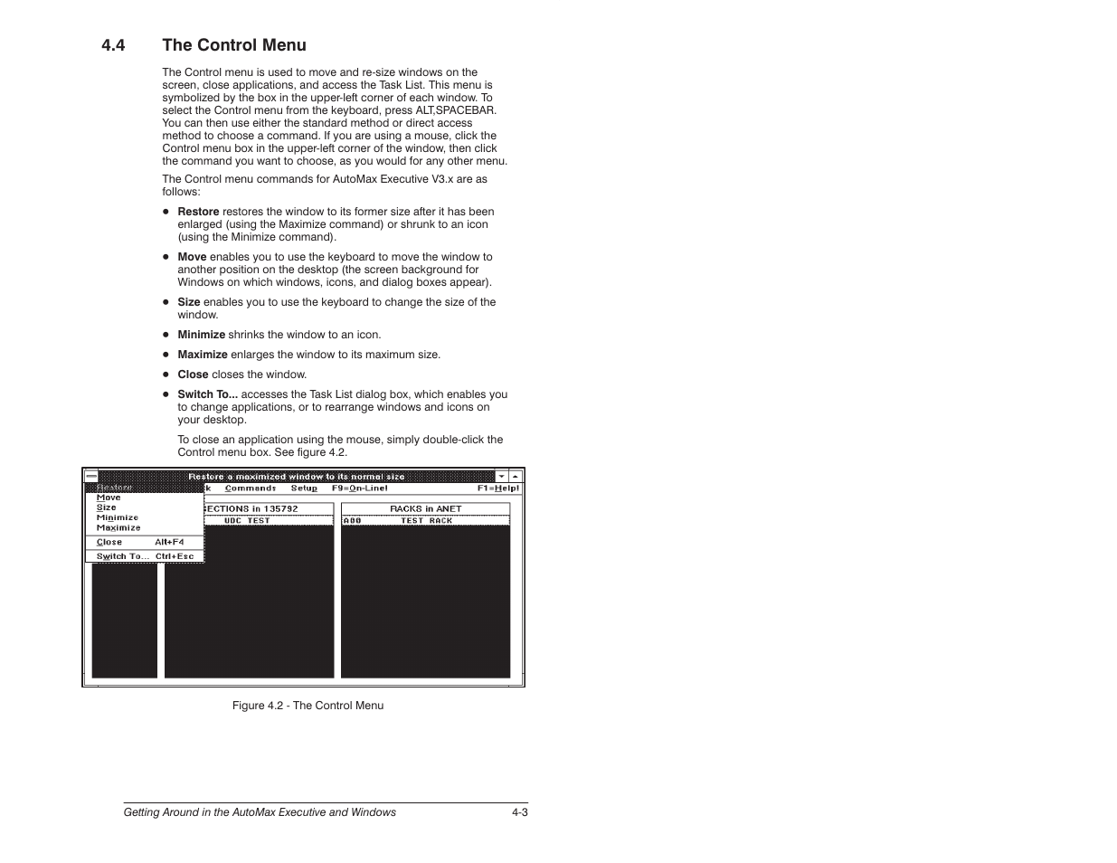 4 the control menu | Rockwell Automation 57C620 AutoMax Programming Executive Version 3.8 User Manual | Page 37 / 298