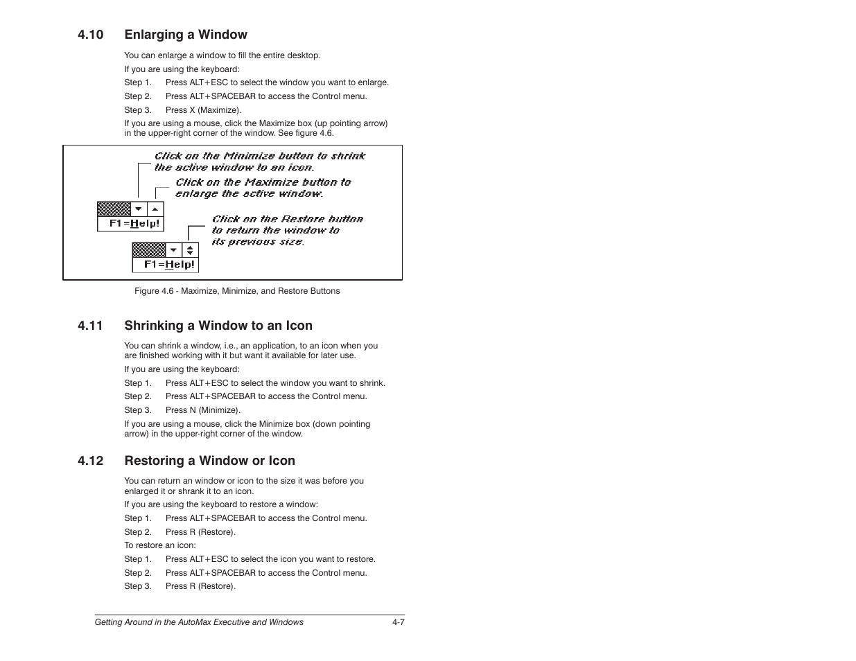 10 enlarging a window, 11 shrinking a window to an icon, 12 restoring a window or icon | Rockwell Automation 57C620 AutoMax Programming Executive Version 3.8 User Manual | Page 41 / 298