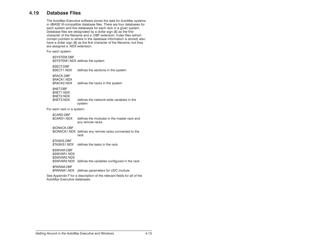 19 database files | Rockwell Automation 57C620 AutoMax Programming Executive Version 3.8 User Manual | Page 47 / 298