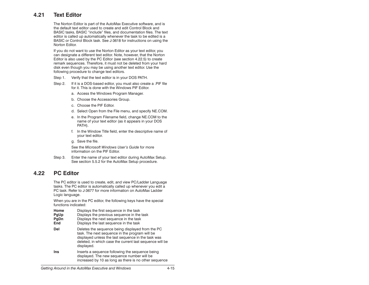 21 text editor, 22 pc editor | Rockwell Automation 57C620 AutoMax Programming Executive Version 3.8 User Manual | Page 49 / 298