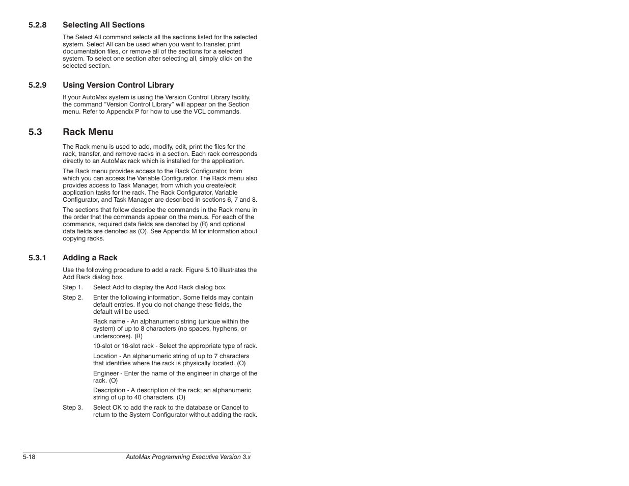 3 rack menu | Rockwell Automation 57C620 AutoMax Programming Executive Version 3.8 User Manual | Page 74 / 298