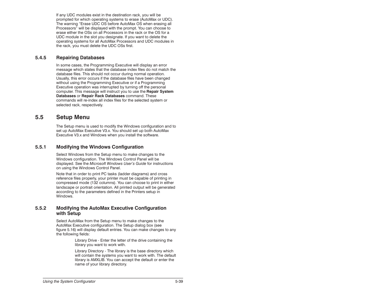 5 setup menu | Rockwell Automation 57C620 AutoMax Programming Executive Version 3.8 User Manual | Page 95 / 298