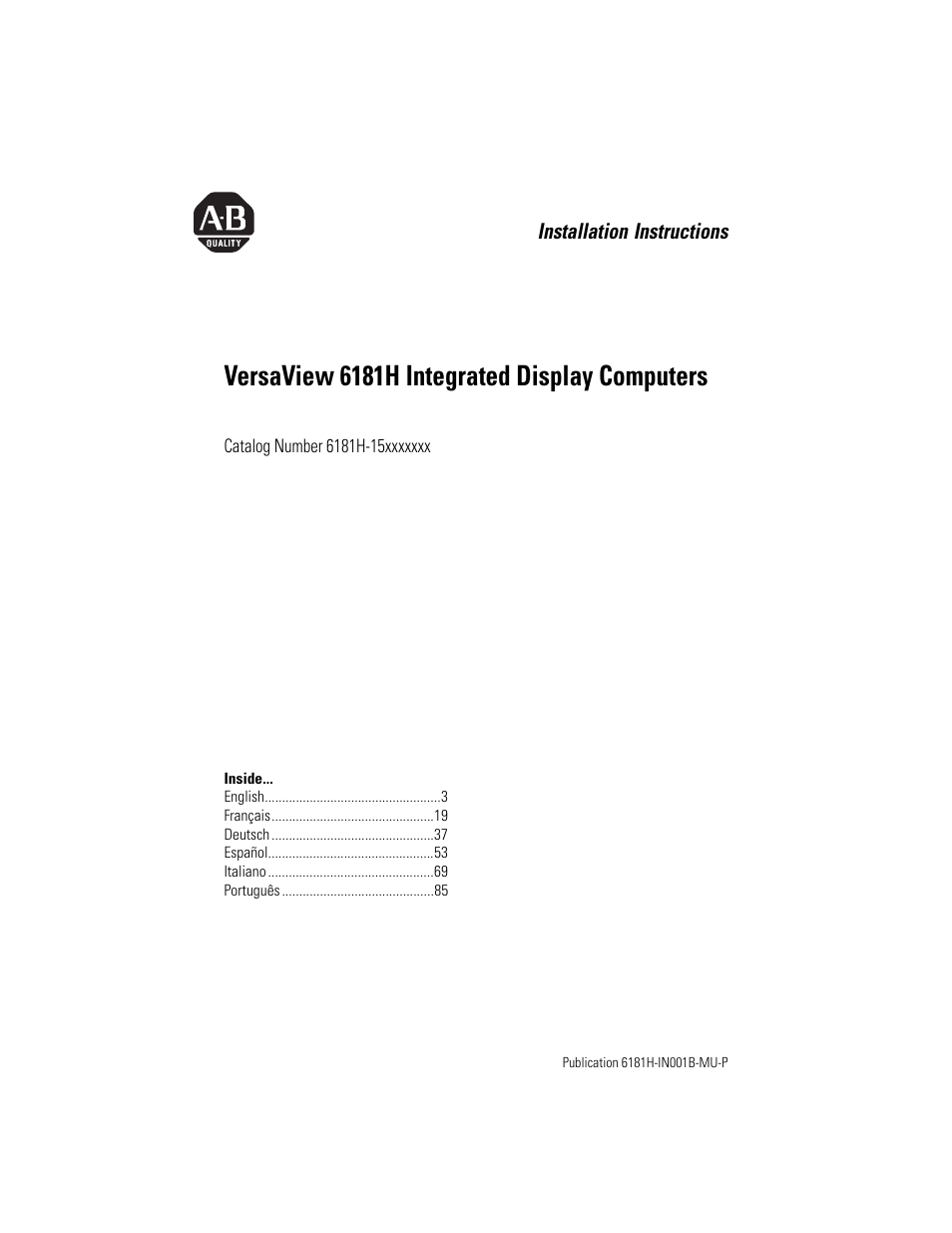 Rockwell Automation 6181X-15xxxxxxx VersaView 6181X-IN001B-MU-P User Manual | 104 pages