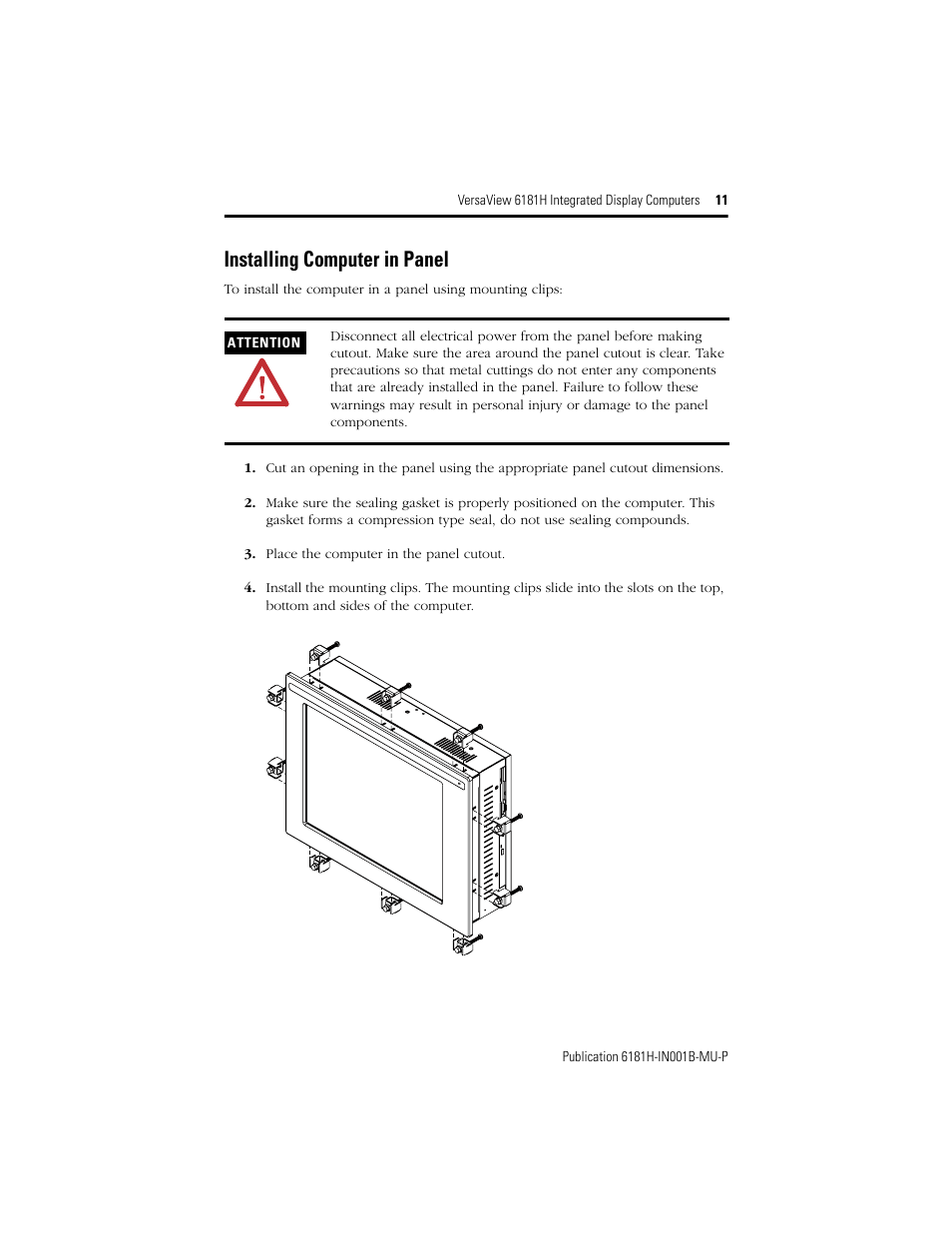 Installing computer in panel | Rockwell Automation 6181X-15xxxxxxx VersaView 6181X-IN001B-MU-P User Manual | Page 11 / 104