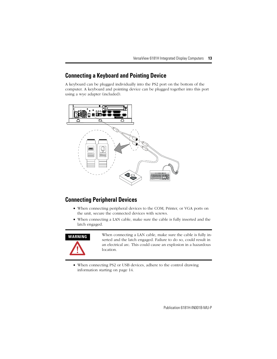 Connecting a keyboard and pointing device, Connecting peripheral devices | Rockwell Automation 6181X-15xxxxxxx VersaView 6181X-IN001B-MU-P User Manual | Page 13 / 104