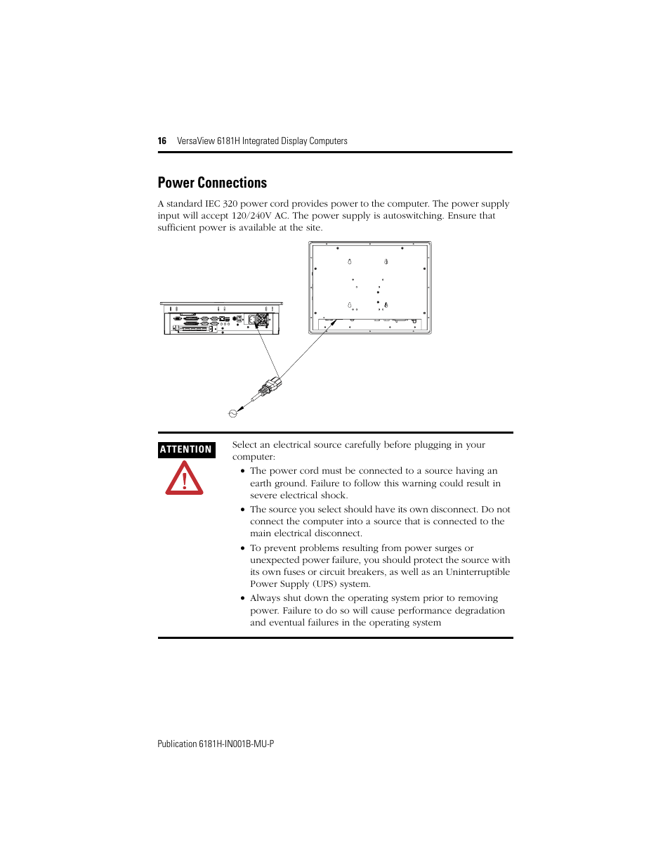 Power connections | Rockwell Automation 6181X-15xxxxxxx VersaView 6181X-IN001B-MU-P User Manual | Page 16 / 104